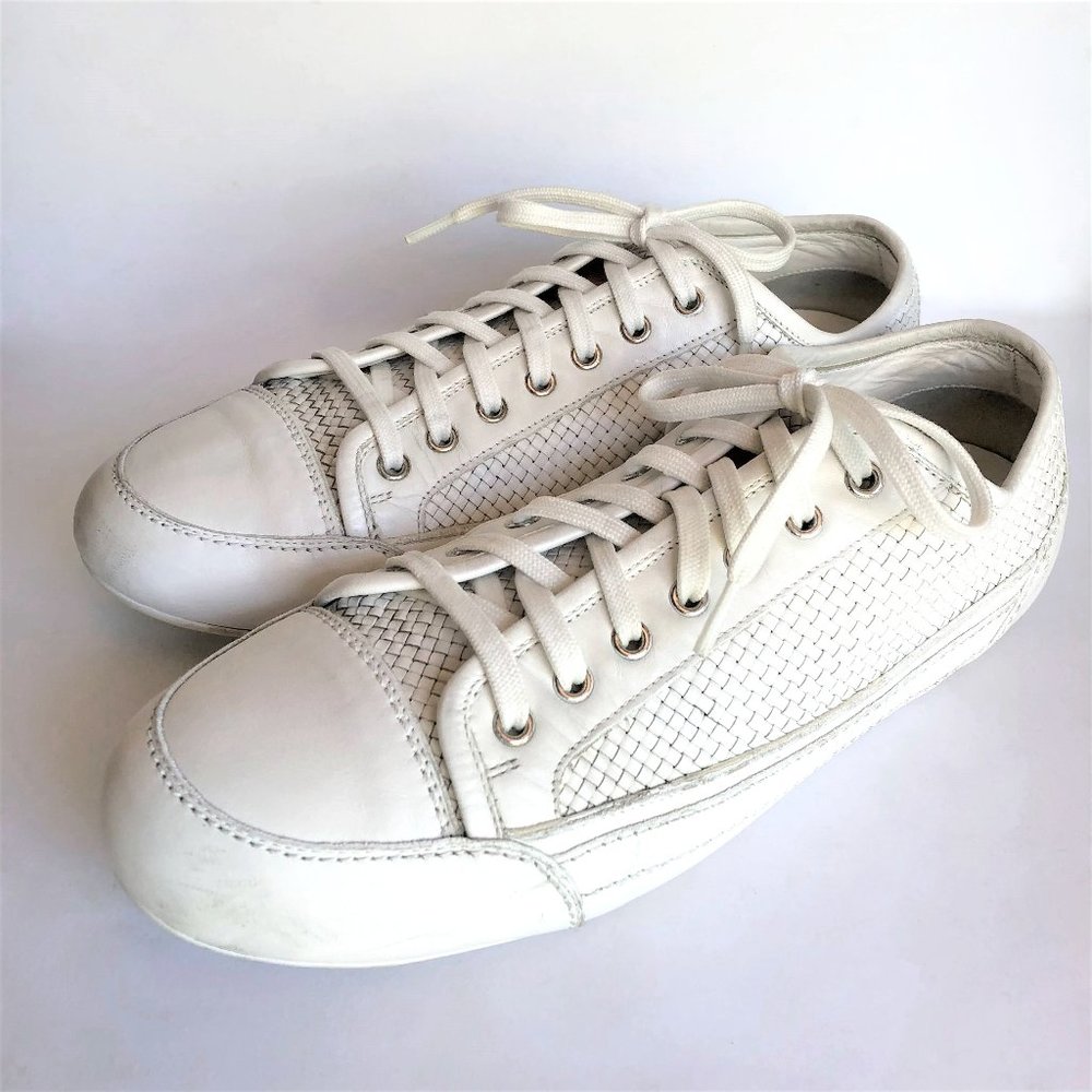 Louis Vuitton Woven Braided White Leather Low Tennis Golf Sneakers unisex 39 40